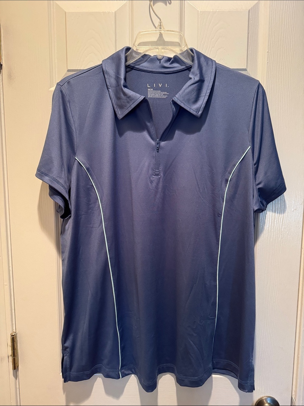 Lane Bryant Blue Short-Sleeve Polo with Contrast Piping